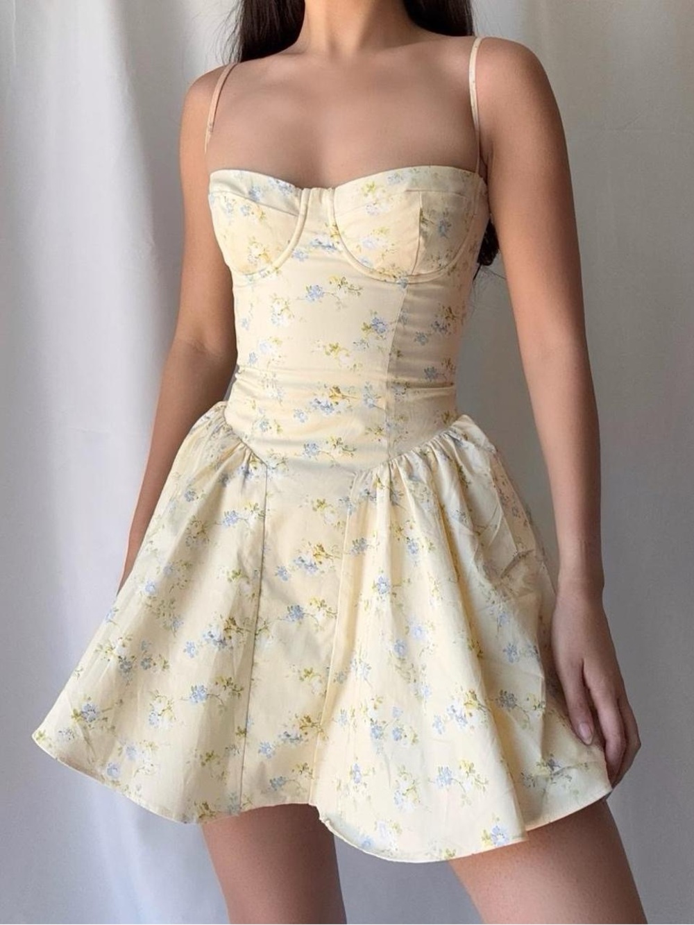 House of CB SAMARIA Lemon Floral Print Cotton Corset Mini Dress - Picture 2 of 4